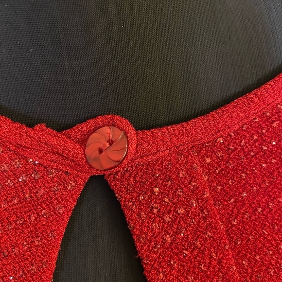 Vintage Focus Studio Red Sparkle Open Front Cardigan Blouse Jacket - Picture 11 of 12
